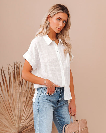 Women's Shirt Blouse Long Cotton Top White Cotton Top Cotton Linen Plain Work Casual Daily Patchwork White Short Sleeve Daily Basic Casual Shirt Collar