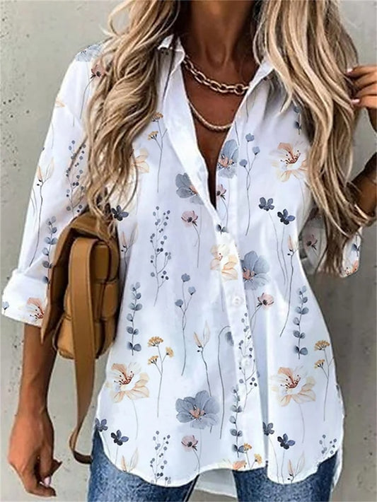 Women's Shirt Blouse Floral Casual Holiday Button Print White Long Sleeve Daily Basic Shirt Collar Fall & Winter