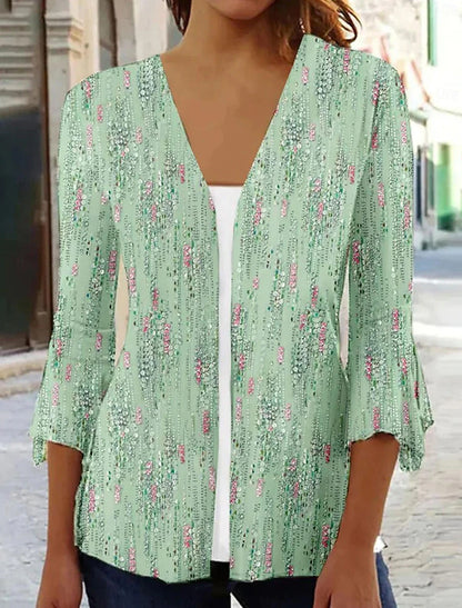 Women's Shirt Blouse Floral Graphic Casual Print White 3/4 Length Sleeve Basic V Neck