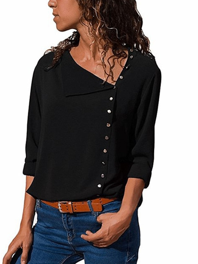 Women's Shirt Blouse Plain Weekend Easter Button Black Long Sleeve Streetwear Basic Shirt Collar Spring Fall