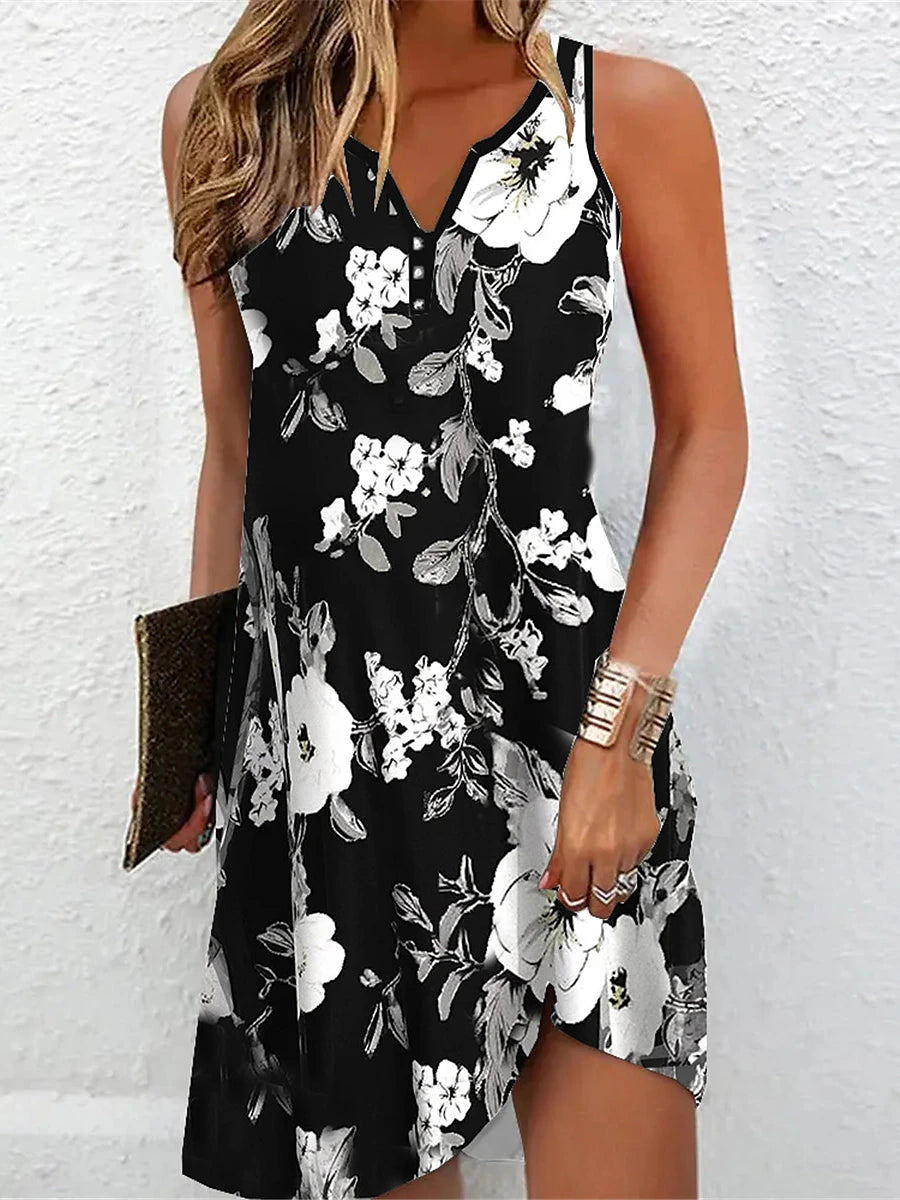 Women's Tank Dress Floral Print Split Neck Mini Dress Daily Date Sleeveless Summer Spring