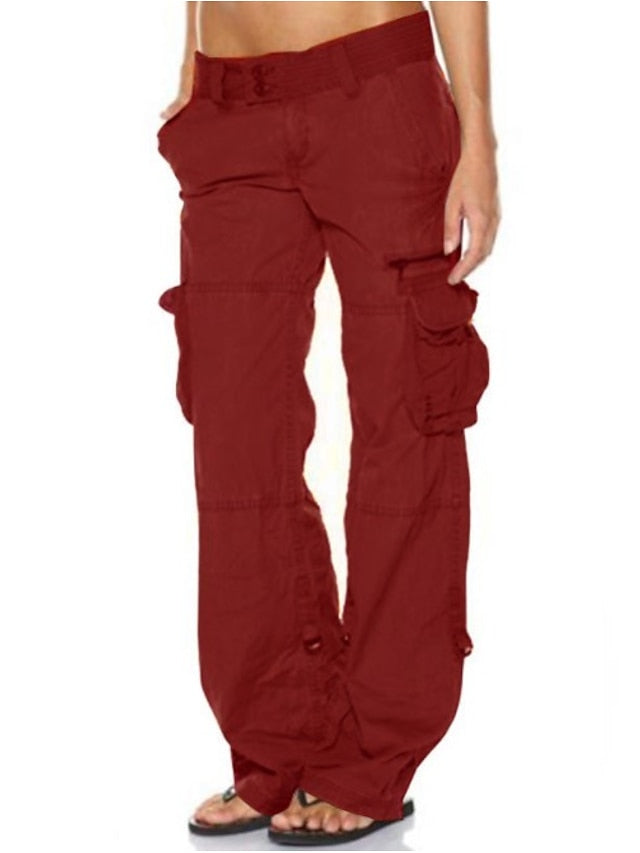 Women's Tactical Cargo Pants Trousers Cotton Blend Black Pink Wine Mid Waist Chic & Modern Casual / Sporty Sports Weekend Pocket Full Length Comfort Plain S M L XL XXL - LuckyFash™