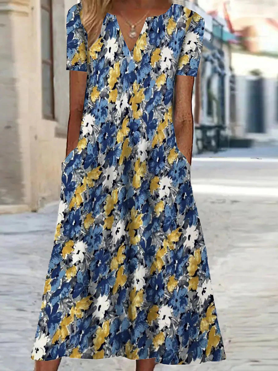 Women's Shift Dress Floral Print V Neck Midi Dress Vacation Short Sleeve Summer Spring