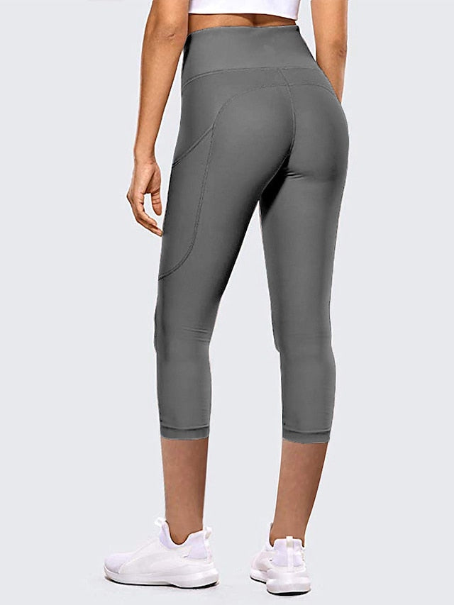 Women's Running Tights Leggings Running Capri Leggings with Phone Pocket High Waist Base Layer Athletic Athleisure Spandex Tummy Control Butt Lift Breathable Fitness Gym Workout Running Sportswear - LuckyFash™