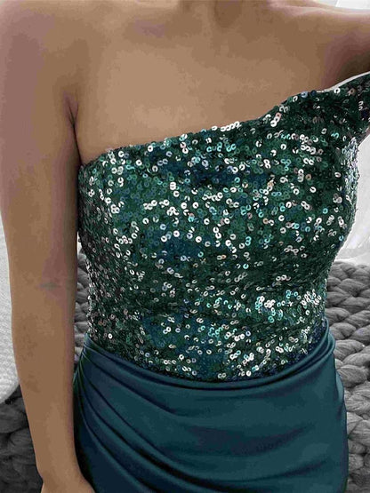 Women's Sequin Dress Sheath Dress Summer Dress Long Dress Maxi Dress Sequins Split Date Vacation Streetwear Maxi Strapless Sleeveless Pink Blue Green Color