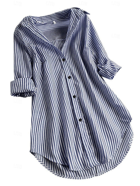 Women's Shirt Blouse Striped Daily Button Print Black Long Sleeve Casual Shirt Collar Spring &  Fall