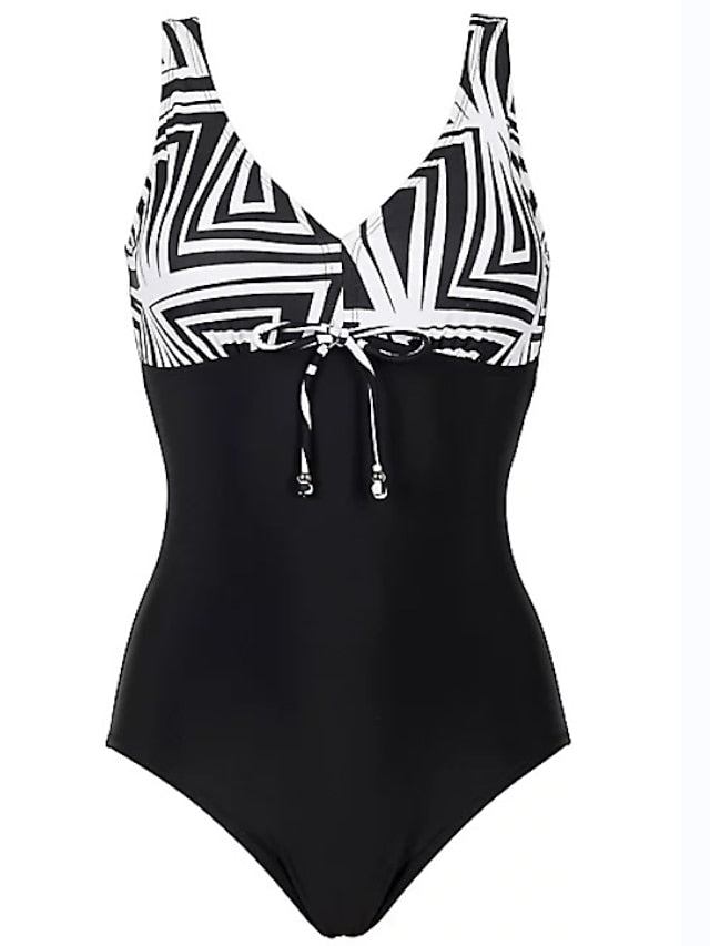 Women's Swimwear One Piece Monokini Bathing Suits Normal Swimsuit Modest Swimwear Tummy Control Color Block Striped Black Padded Strap Bathing Suits Sports Vacation Beach Wear - LuckyFash™