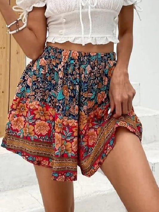 Women's Shorts Swing Red Vacation Holiday Weekend Short Comfort Floral S M L XL 2XL - LuckyFash™