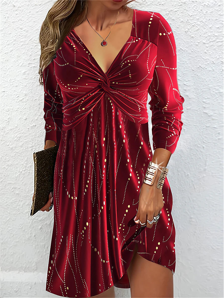 Women's Velvet Dress Party Dress Cocktail Dress Velvet Ruched V Neck Long Sleeve Mini Dress Christmas Elegant Wine Spring Winter