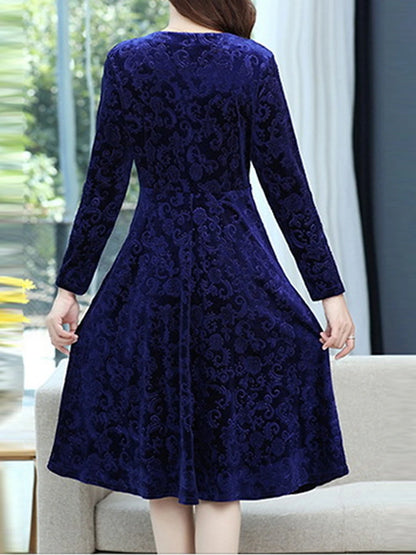 Women's Velvet Dress Casual Dress Swing Dress Midi Dress Pocket Daily Elegant Fashion V Neck Long Sleeve Black Wine Blue Color