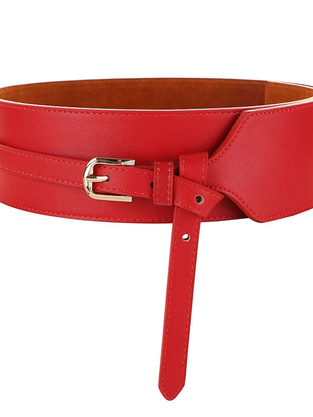 Women's Wide Belt Party Wedding Street Daily Coffee Black Belt Pure Color Red Winter Spring Summer Work - LuckyFash™