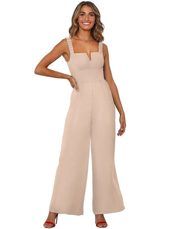 Waist-Slimming Jumpsuit with Off-Shoulder Sleeves and Solid Color Waist