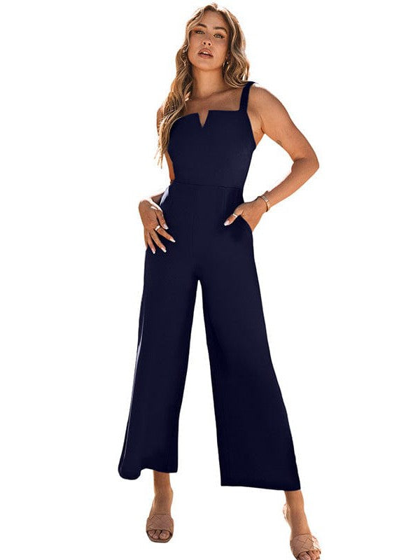 Waist-Slimming Jumpsuit with Off-Shoulder Sleeves and Solid Color Waist