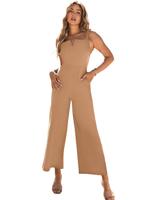 Waist-Slimming Jumpsuit with Off-Shoulder Sleeves and Solid Color Waist