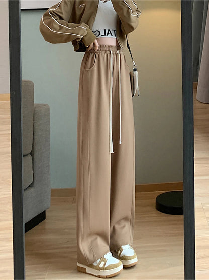 Women's Wide Leg Polyester Plain rice white Grey Fashion High Waist Full Length Street Daily Fall Winter