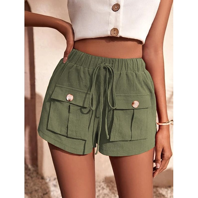 Women's Shorts Polyester Plain Black Army Green Casual Daily Short Going out Weekend Summer