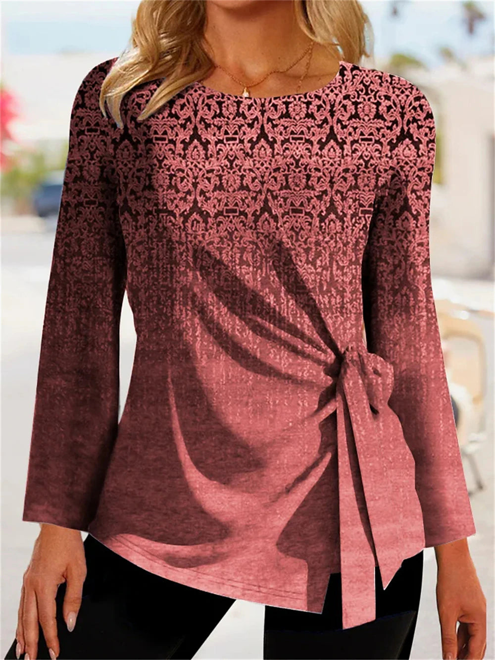 Women's Shirt Blouse Graphic Casual Print Red Long Sleeve Elegant Vintage Fashion Round Neck Fall & Winter