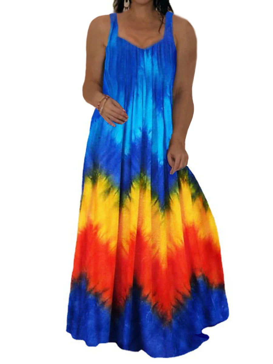 Women‘s Plus Size Curve Casual Dress Slip Dress Tie Dye Long Dress Maxi Dress Sleeveless Backless Print Strap Fashion Daily Yellow Pink Spring Summer L XL XXL 3XL 4XL