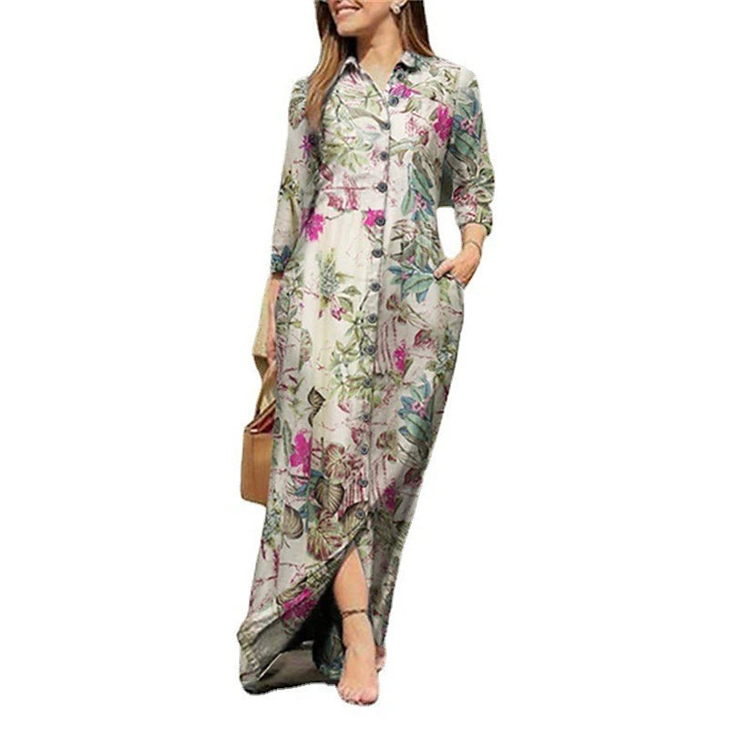 Women's Shirt Dress Casual Dress Linen Dress Maxi long Dress Winter Dress Daily Holiday Cotton Linen Modern Casual Shirt Collar Pocket Print Long Sleeve Summer Spring Fall 2023 Regular Fit Yellow