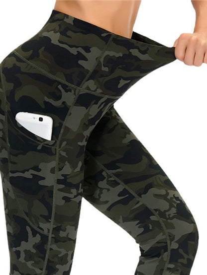 Women's Yoga Pants Side Pockets Tummy Control Butt Lift Quick Dry High Waist Yoga Fitness Gym Workout Leggings Bottoms Camo / Camouflage Black Army Green Dark Gray Spandex Winter Sports Activewear - LuckyFash™