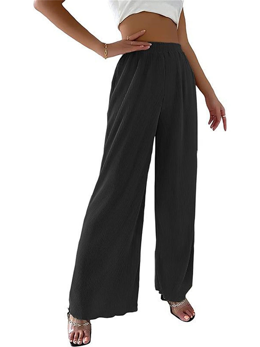 Women's Wide Leg Polyester Plain Grey Black Fashion High Waist Full Length Street Daily Fall Winter