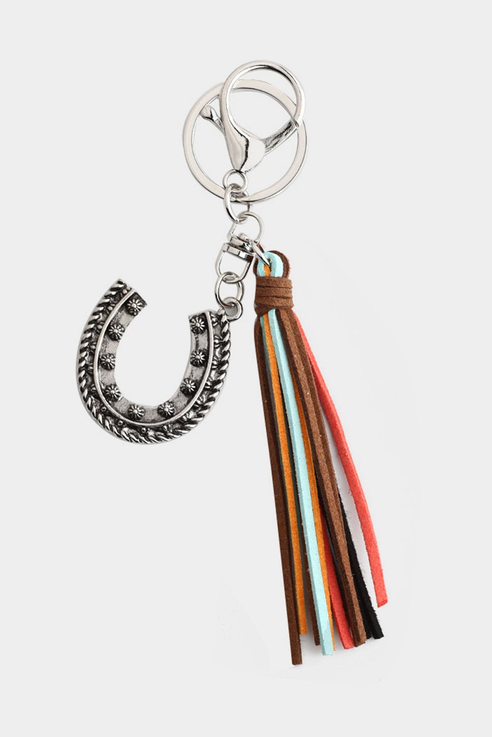 Western Rustic Horseshoe Alloy Keychain with Tassel Detail