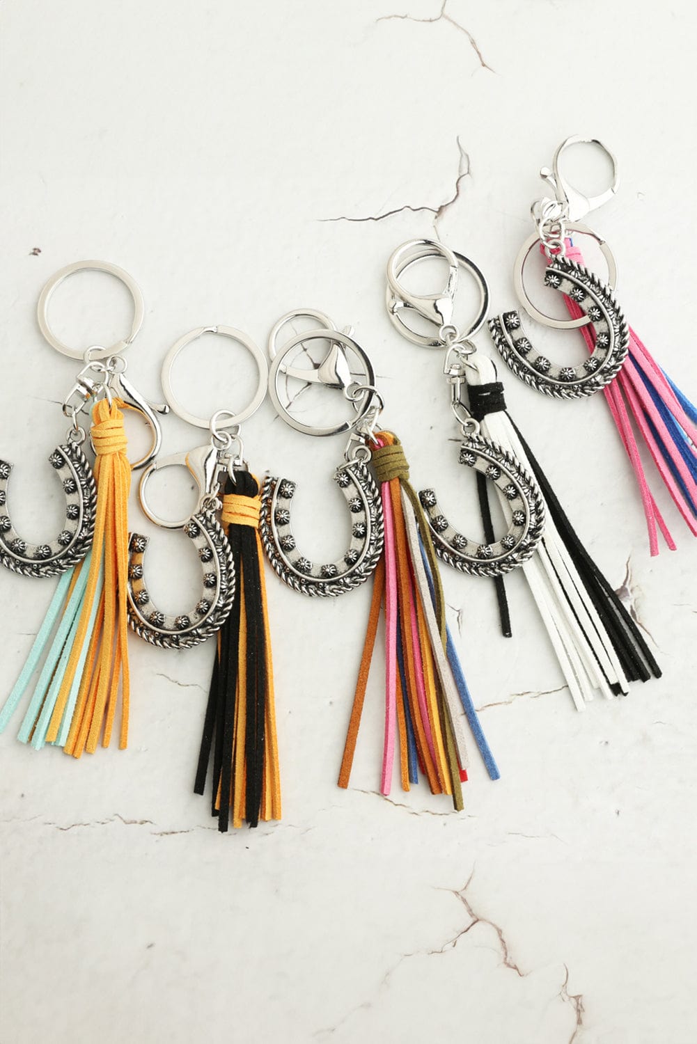 Western Rustic Horseshoe Alloy Keychain with Tassel Detail