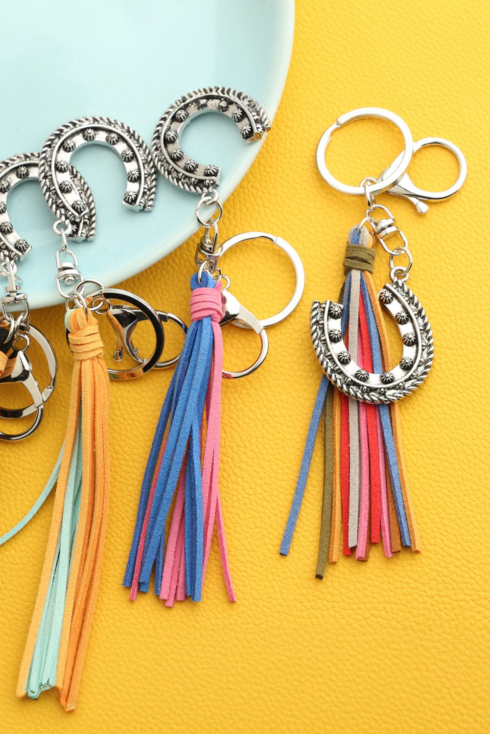 Western Rustic Horseshoe Alloy Keychain with Tassel Detail