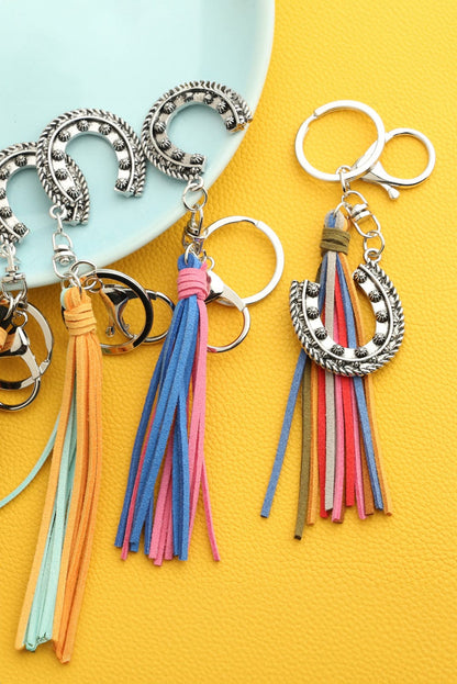 Western Rustic Horseshoe Alloy Keychain with Tassel Detail