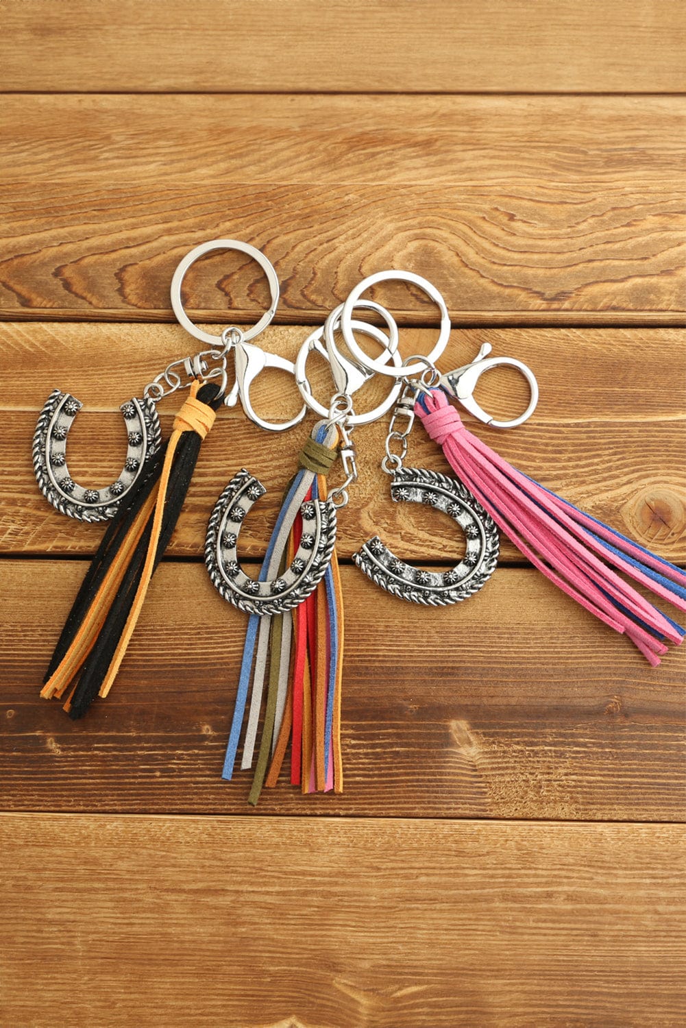 Western Rustic Horseshoe Alloy Keychain with Tassel Detail