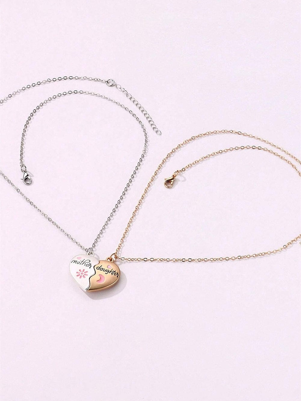 White 2pcs Mother & Daughter Magnetic Heart Necklace