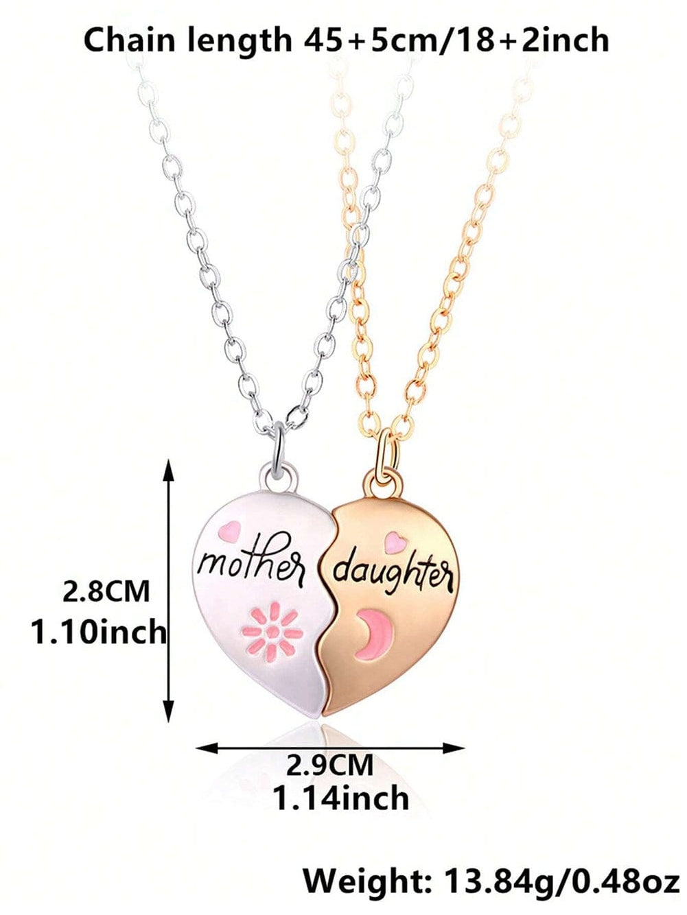 White 2pcs Mother & Daughter Magnetic Heart Necklace