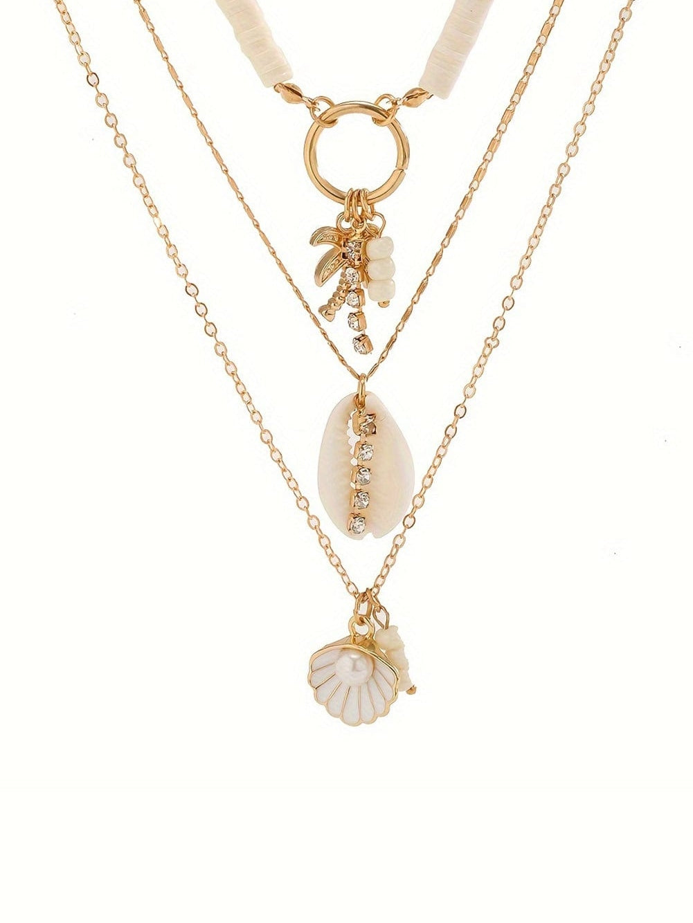 White Beach Seashell Multi Layered Pendant Necklace