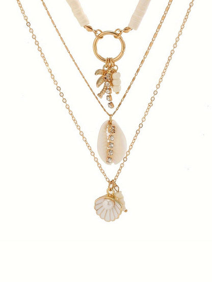 White Beach Seashell Multi Layered Pendant Necklace