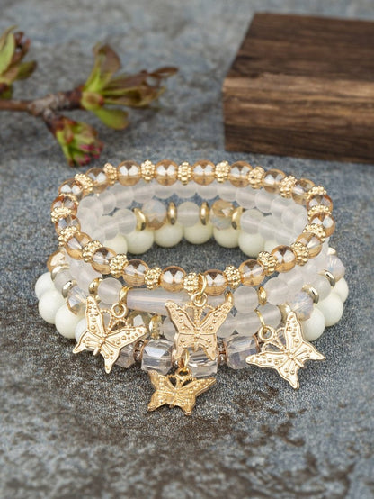 White Bohemian Butterfly Beaded 4Pcs Bracelet Set