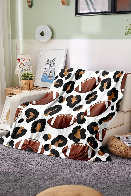 White Leopard & Rugby Print Flannel Blanket 130*150cm