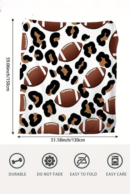 White Leopard & Rugby Print Flannel Blanket 130*150cm