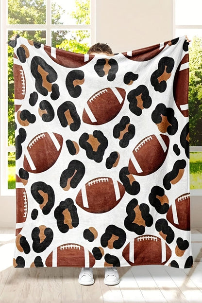 White Leopard & Rugby Print Flannel Blanket 130*150cm