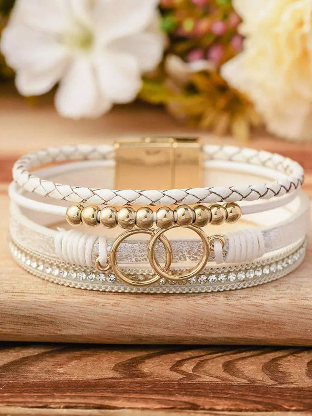 White Ring Beads Hand-woven Buckle Bracelet