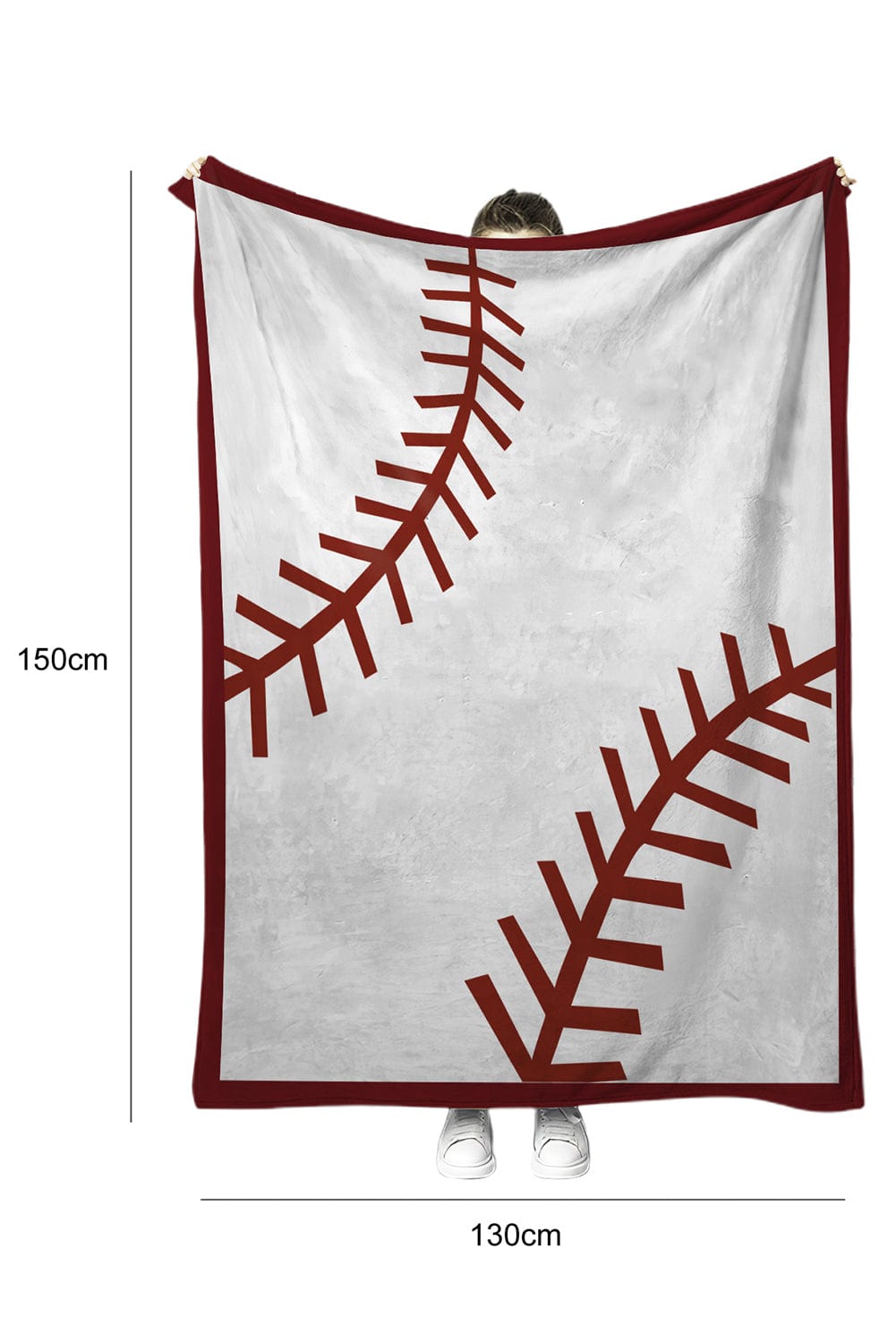 White Striped Sports Print Fleece Blanket - Cozy Baseball & Rugby Design