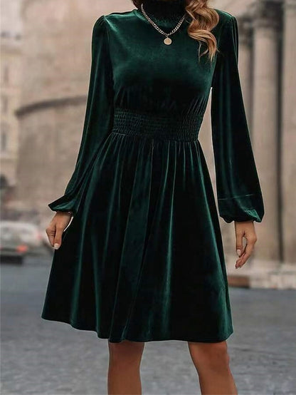 Women's Velvet Dress Party Dress Cocktail Dress Velvet Ruched Long Sleeve Midi Dress Vacation Black Wine Winter