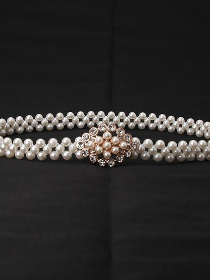 ladies pearl waist chain korean version rhinestone pearl decorative belt fashion sweet dress elastic belt women wholesale - LuckyFash™