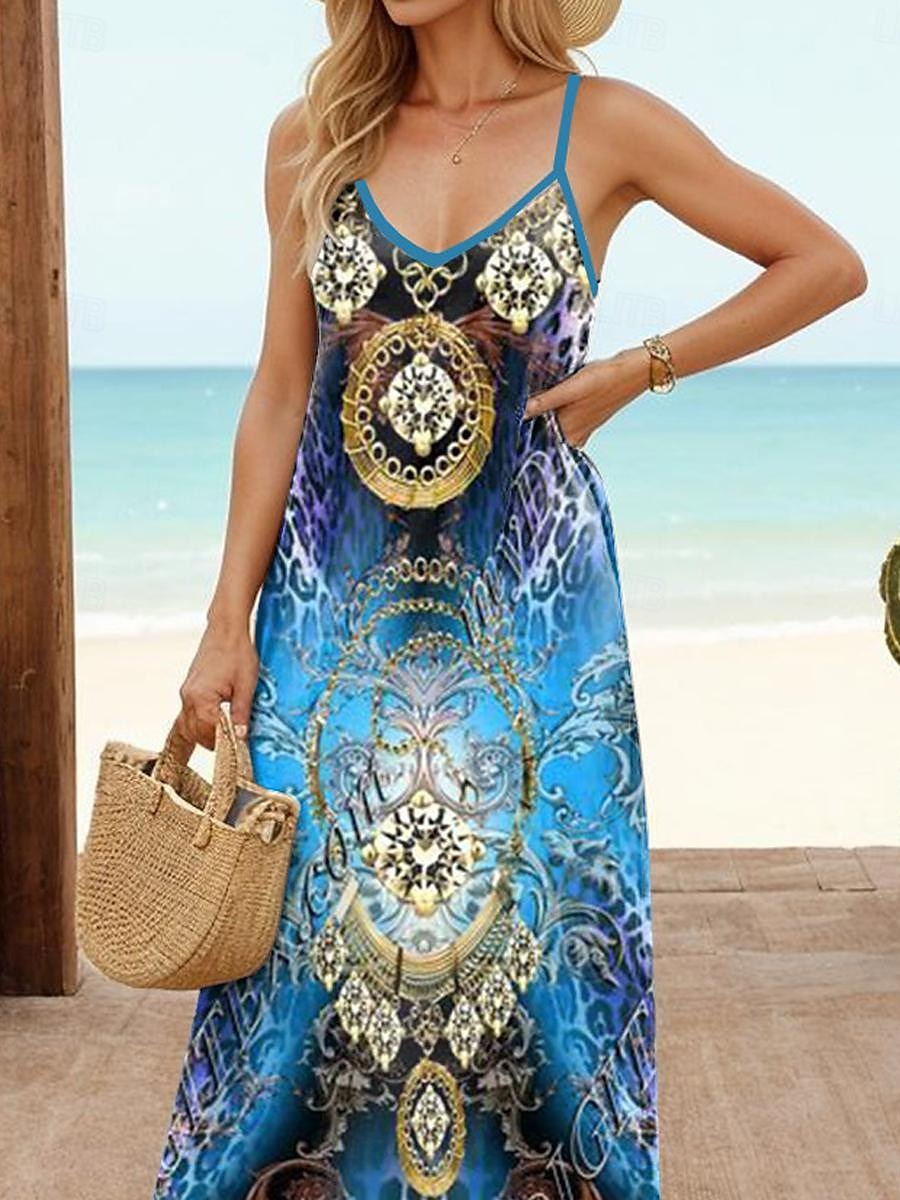 Women's Vintage Dress Casual Dress Slip Dress Floral Print Strap Long Dress Maxi Dress Ethnic Vacation Beach Sleeveless Summer