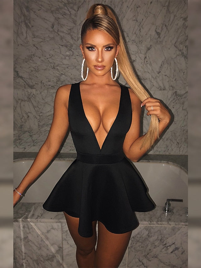 Women's Dress - Party Dress Holiday Dress Sexy Dress Mini Dress Black Pink Sleeveless Pure Color Backless Summer Spring Fall V Neck Hot Birthday Vacation Summer Dress Slim 2023 S M L XL