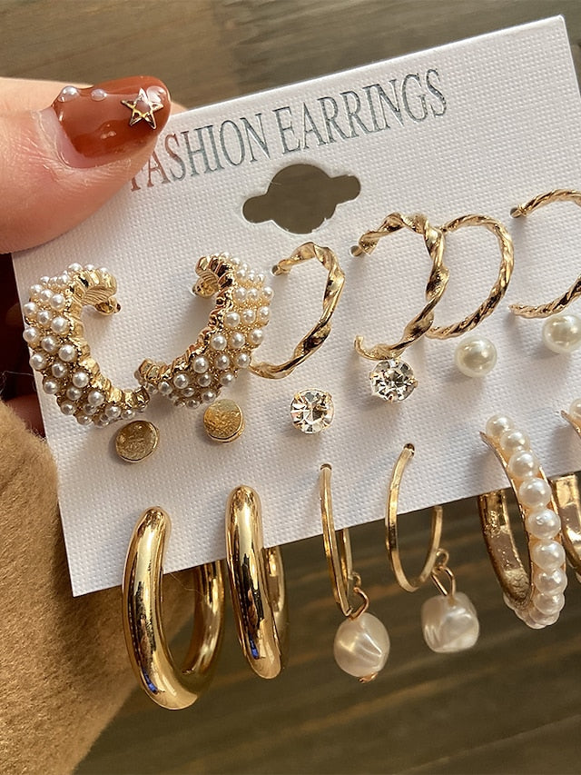 pearl ladies earrings creative french retro gold earring set 6 piece - LuckyFash™