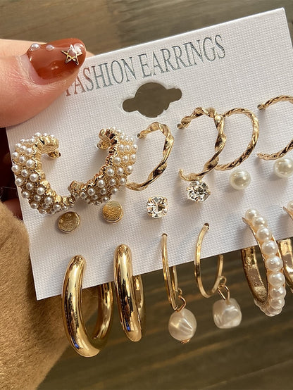 pearl ladies earrings creative french retro gold earring set 6 piece - LuckyFash™
