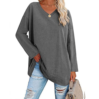 Women's T shirt Tee Cotton Plain Valentine's Day Casual Weekend White Long Sleeve Basic V Neck Fall & Winter