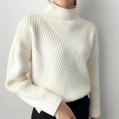 Women's Pullover Sweater Jumper Stand Collar Ribbed Knit Spandex Yarns Patchwork Split Fall Winter Regular Outdoor Daily Going out Stylish Casual Soft Long Sleeve Solid Color Black White Yellow