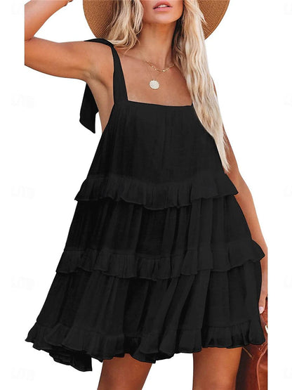 Women's White Dress Casual Dress Summer Dress Mini Dress Ruffle Backless Date Vacation Streetwear Strap Sleeveless Black White Color