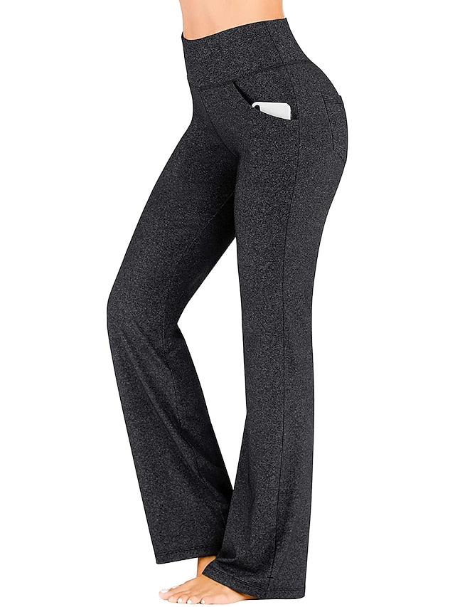 Women's Yoga Pants Side Pockets Bootcut Tights Tummy Control Butt Lift 4 Way Stretch Purple Army Green Dark Gray Yoga Fitness Gym Workout Winter Sports Activewear High Elasticity / Breathable - LuckyFash™